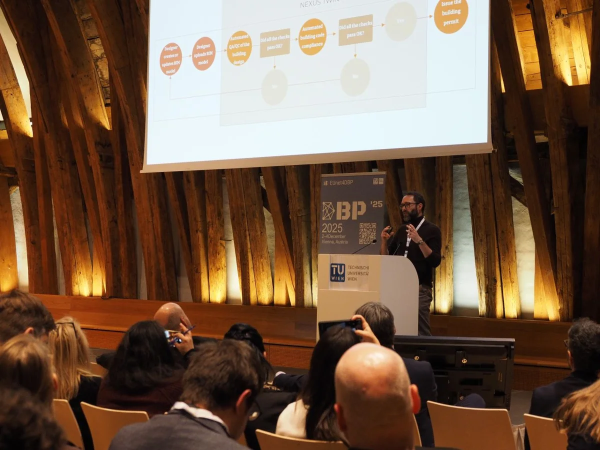 Presentation on Nexus Twin building permit workflows at DBP 2025 in Vienna