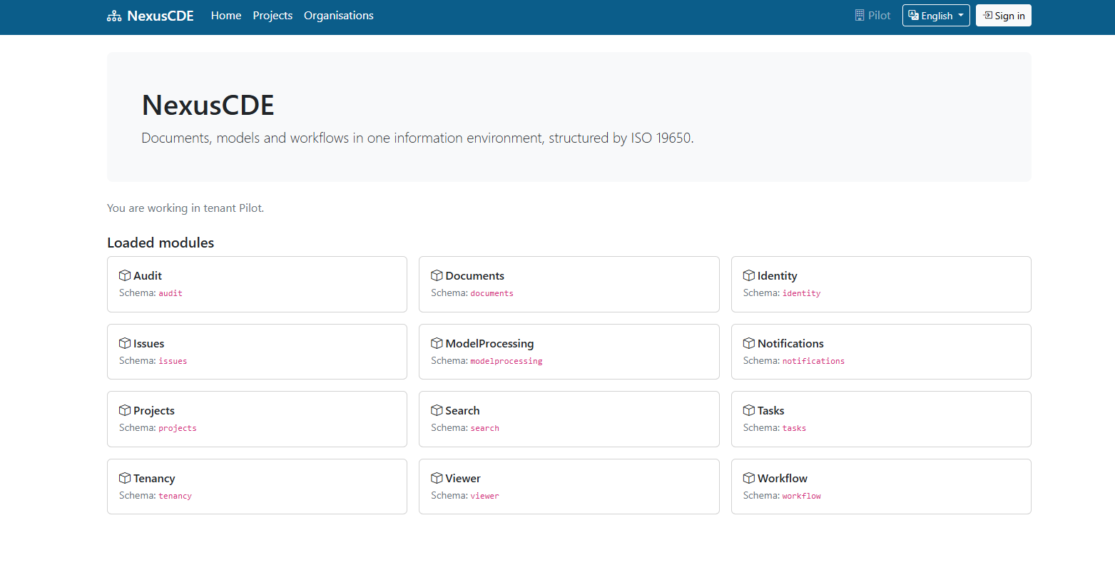 Nexus CDE project dashboard