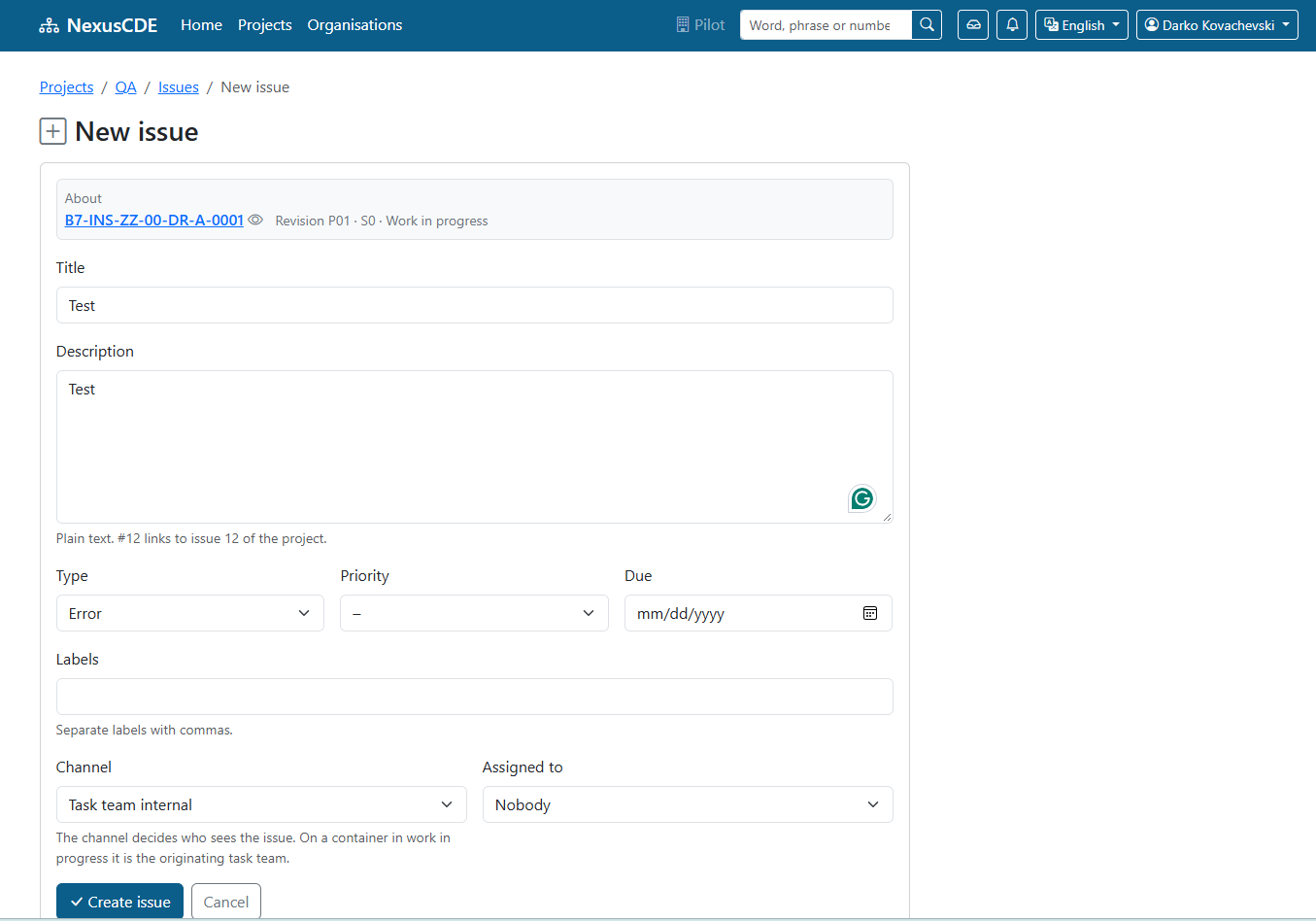 Nexus CDE issue management